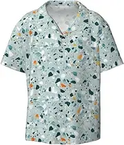 [HVTTIOR] Terrazzo Marble Pastel Print Short Sleeve Shirt Cuban Collar Beach Casual Style Summer Vacation Relaxed Fit