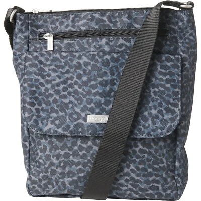 NWT $78 baggallini Pocket Town Crossbody Bag Lightweight Travel Charcoal Cheetah