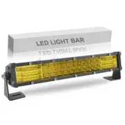 Tri-Row 10"inch 3000K Yellow LED Work Light Bar Fog Combo Spot Flood Offroad SUV