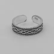 TJS 925 Sterling Silver Celtic Braid Tribal Design Toe Ring Adjustable Jewellery