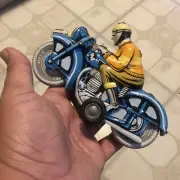 Vintage Ballon Cordatic Friction Tin Litho Toy Man On Motorcycle Very Nice