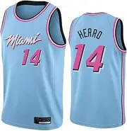 [Generic] Miami Heat #14 Tyler Herro City Edition Basketball Jersey, Men's Sleeveless Basketball Tops, Breathable Mesh Wear-Resistant Jersey for Adults(#14/Lightblue,XL)