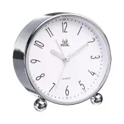 Metal Quartz Alarm Clock, Silver-crusted White Surface Alarm Clocks for Bedrooms
