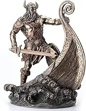 Veronese Design 9.5 Inch Norse Viking Warrior Standing On Long Ship Prow Antique Bronze Finish Statue