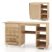 Costway Folding Sewing Table Rolling Side Table Craft Station Desk