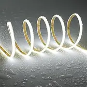 TOPAI 12V Thin 5mm COB LED Strip Waterproof 6000K Cool White 5M Bright 4000Lm CRI>90 Uniform Dotless 400LEDs/M Self Adhesive Flexible Cuttable for DIY, Bedroom, Under Cabinet Lighting