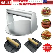 Burger Press Round Rectangle Cast Iron Smash Bacon Press Meat Steak Wood Handle