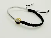 Pulsera Blanca/Negra Con El Símbolo De Yin Yang Dorada Hecha A Mano New