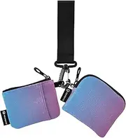 [Caihoyu] Blue Gradient Design Women's Dual Wallets Busniess Card Cases Thin Flat Wristlet Wallet Key Holder with Zipper Pocket for Men Women 2 Pcs, Multicolor, 4.13"(L) x 3.5"(W), Travel Accessory