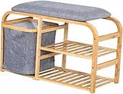 WeiLaiKeQi Wooden Entry Bench with Cushion and Shoe Rack