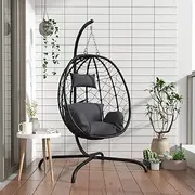 Hanging Egg Chair with Cushion Anthracite Poly Rattan&Steel,Porch Swings 21.2KG-360045
