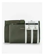 [Madison Accessories] Baby 3 Piece Set - Change Mat, Stroller Clip & Zip Pouch in Olive Green