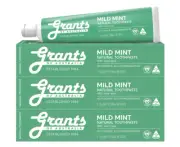 3x Grants Mild Mint Toothpaste: Certified Organic Aloe & Natural Herbs 110g | AU
