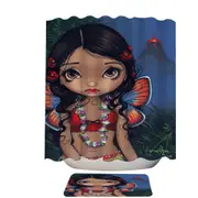 Winged Tiki Hula Girl Hawaiian Volcano Fairy Shower Curtain