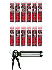 Soudal T-Rex Power Fast Grab Adhesive Sealant Quick Silver 290ml 12 Pack + Gun K