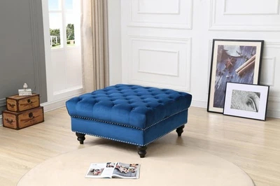 Comfortable Traditional Navy Blue Ottoman | Footrest Stool
