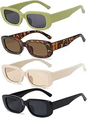 [Whyzsjnclg] 4 Pcs Retro Sunglasses Vintage Sunglasses Small Rectangle 90s Glasses Trendy for Women Rectangle