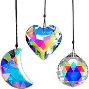 3 PCS Colorful Crystal Prism Suncatcher, Hanging Crystals for Decoration, Crystal Suncatcher Beads for Window, Outdoor Sun Catcher Beads, Home Hanging Ornament