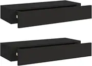 vidaXL Compact Floating Wall-Mounted Drawer Shelves in Black, Sturdy MDF and Metal Construction, Set of 2