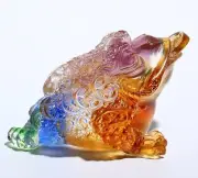 Chinese 3 Legged Coin Toad Statue Liu Li Crystal Frog Amulet Wealth Decor