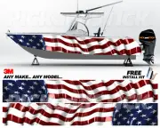 American Flag Waving Boat Wrap Kit 3M Vinyl - Fishing, Pontoon, Ski, Wake, Flats