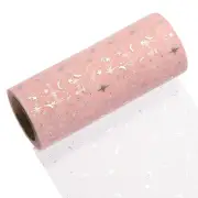 6" Glitter Tulle Ribbon Rolls Sparkle Star Netting Fabric 10 Yards, Rose Pink
