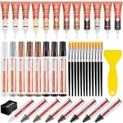 Grpoche 42PCS Furniture Repair Kit Wood Repair Kit Wood Fillers Furniture Scratch Repair Markers Wax Sticks with Scraper Brushes for Scratches Stains Laminate Cabinet Wood Floor