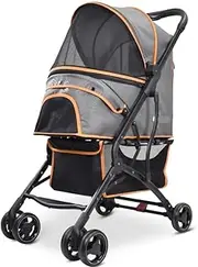 Pet Stroller Dog Stroller Cat Stroller Portable Foldable Travel Pet Stroller 1-Hand Quick Fold Aluminum Frame Pet Stroller for Small Medium Dogs Cats Dog Pram Dog Cat(Color:B)