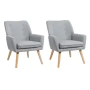 Oikiture 2x Armchair Lounge Chair Linen Accent Armchairs Tub Chairs Sofa Grey