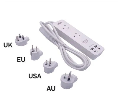 Universal Travel Power Board USB-C USB A Charger AU EU US UK Adaptor & Carry Bag