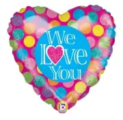 18" Non-packaged We Love You Polka Dot Heart Shape Holographic Foil Balloon