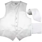 New Men's Horizontal Stripes Tuxedo Vest Waistcoat_tie & hankie Set white formal