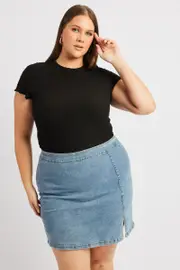 Black Top Textured Short Sleeve Crew Neck