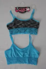 NEW Lot 2 Sweet n Sassy Girls Sports Bras Size S / M Blue Black Lace Underwear