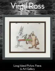 Virgil Ross Original Signed Model Sheet Drawing Taz & Bugs Bunny Custom Frame I
