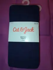 New Target Cat & Jack 2 Pair Navy Blue Cotton Tights Footed Sz 12-14
