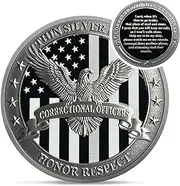 Eagle Thin Silver Line Challenge Coin - Correctional Officer Prison Police Thin Gray Line Token Medallions - Thank You Law Enforcement Corrections Officer Gifts - Honor US Correctional Officers