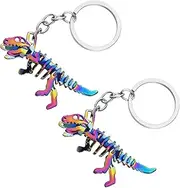 [eMagTech] 2Pcs Dinosaur Key Chain Alloy Colorful Skeleton Metal Skeleton Pendant Unique Dinosaur Keychains Multicolor Alloy Keyring Charm Accessories Birthday Key Ring