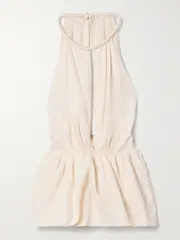 [Johanna Ortiz] Johanna Ortiz - Vision Carrier Cutout Ruched Cotton-blend Poplin Peplum Top - Ivory - US4 US 4 Ivory