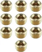 RLECS 10PCS Brass 1/4 Inch NPT Male Pipe Fitting Set Hexagonal Threaded Plug Pneumatic Parts Suitable for Blocking Intake Manifold Water Port and Water Pump Port