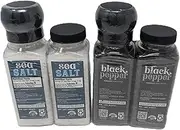 Salt and Pepper Bundle - Adjustable Ceramic Grinders (2 x 6.3oz Pepper, 2 x 13oz Salt) - Refillable Kosher - Whole Black Peppercorns and Fine Grain Sea Salt
