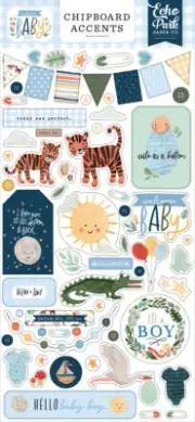 Echo Park Paper WELCOME BABY BOY 6x13 Sheet of Chipboard Accents