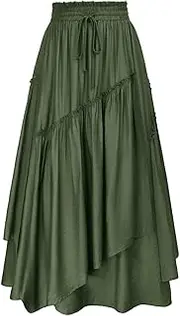 [SCARLET DARKNESS] Women Renaissance Layered Long Skirt Elastic High Waist Tiered Skirt with Pockets