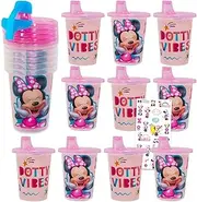 Disney Minnie Mouse Sippy Cup Set - Bundle with 10 Minnie Mouse Disposable Spill-Proof, Leak-Proof, BPA-Free Sippy Cups To-Go and Stickers