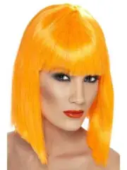 Orange Neon Glam Wig Bob Blunt Cut Fringe 1920s Womens Party Costume 20s Flapper