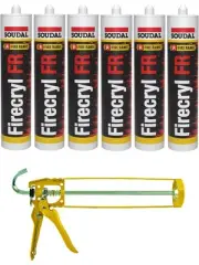 Soudal Firecryl Fire Resistant Plasto Elastic Sealant Grey 310ml 6 Pack + Gun Ki