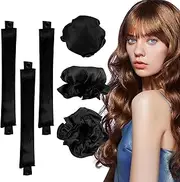 6 Pcs Set Heatless Hair Curler, Heatless Curls Headband, Overnight Curling Headband, Creates Beautiful Curls Without Damaging The Hair (Black)