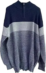[Gsywaipei] Mens Zip Pullover Knit Sweater Winter Color Block Male Knits Sweaters Casual Long Sleeve Knitted Pullovers, Grey, S