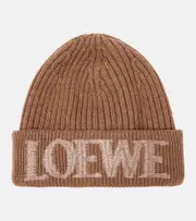 [Loewe] Loewe Logo ribbed-knit wool-blend beanie One Size brown