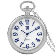 Classic Open Face Japan Movement Quartz Pocket Watch with Unique Shell Dial Gift